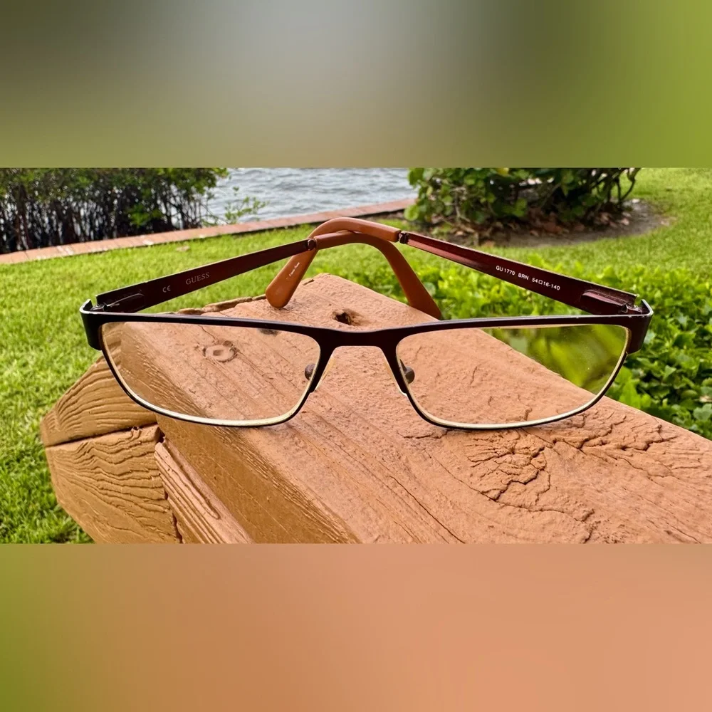 Guess GU 1770 Brown Metal Rectangle Full Rim 54-16-140 Eyeglass Frames Only